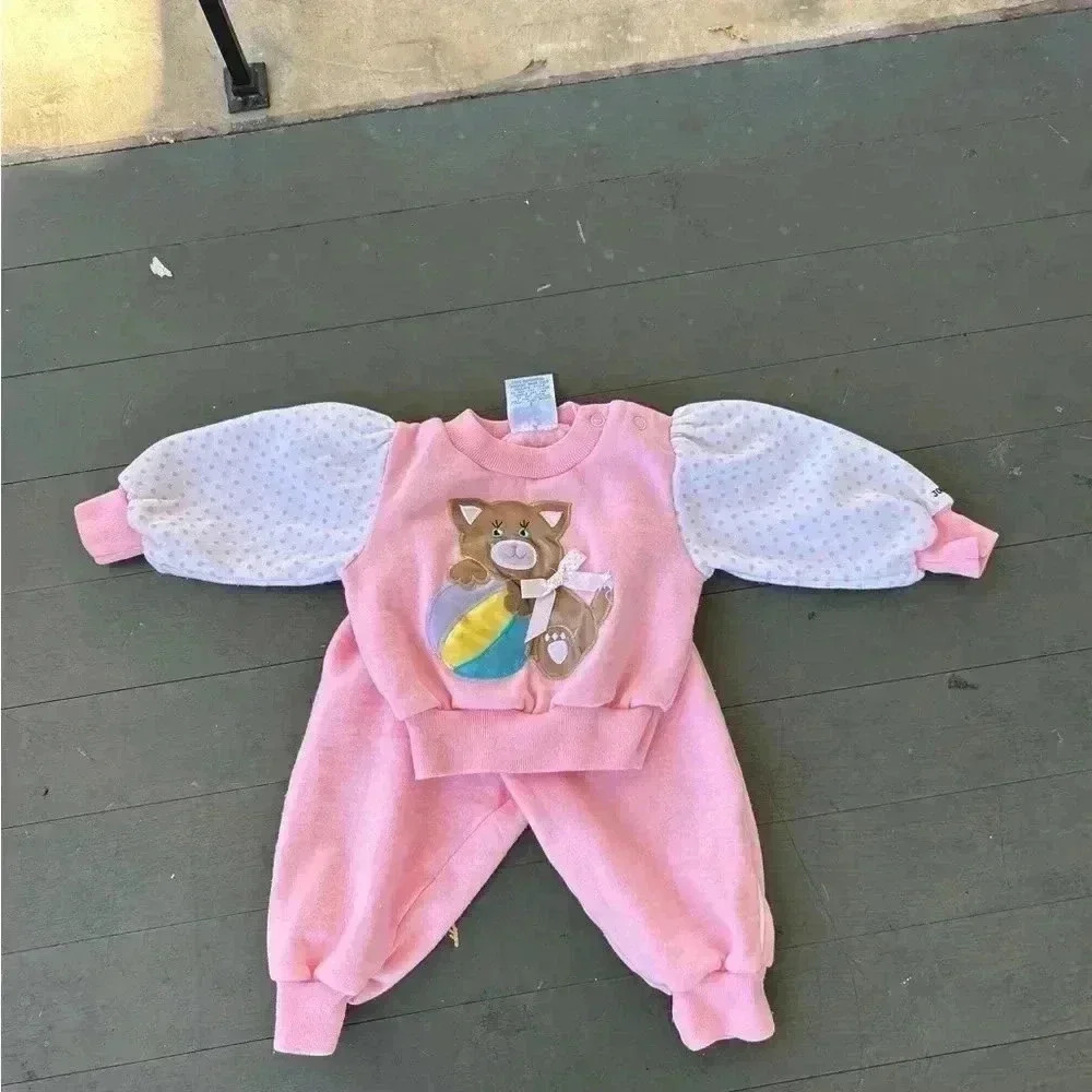 Vintage JOGGLES matching set 12mos baby outfit PINK
